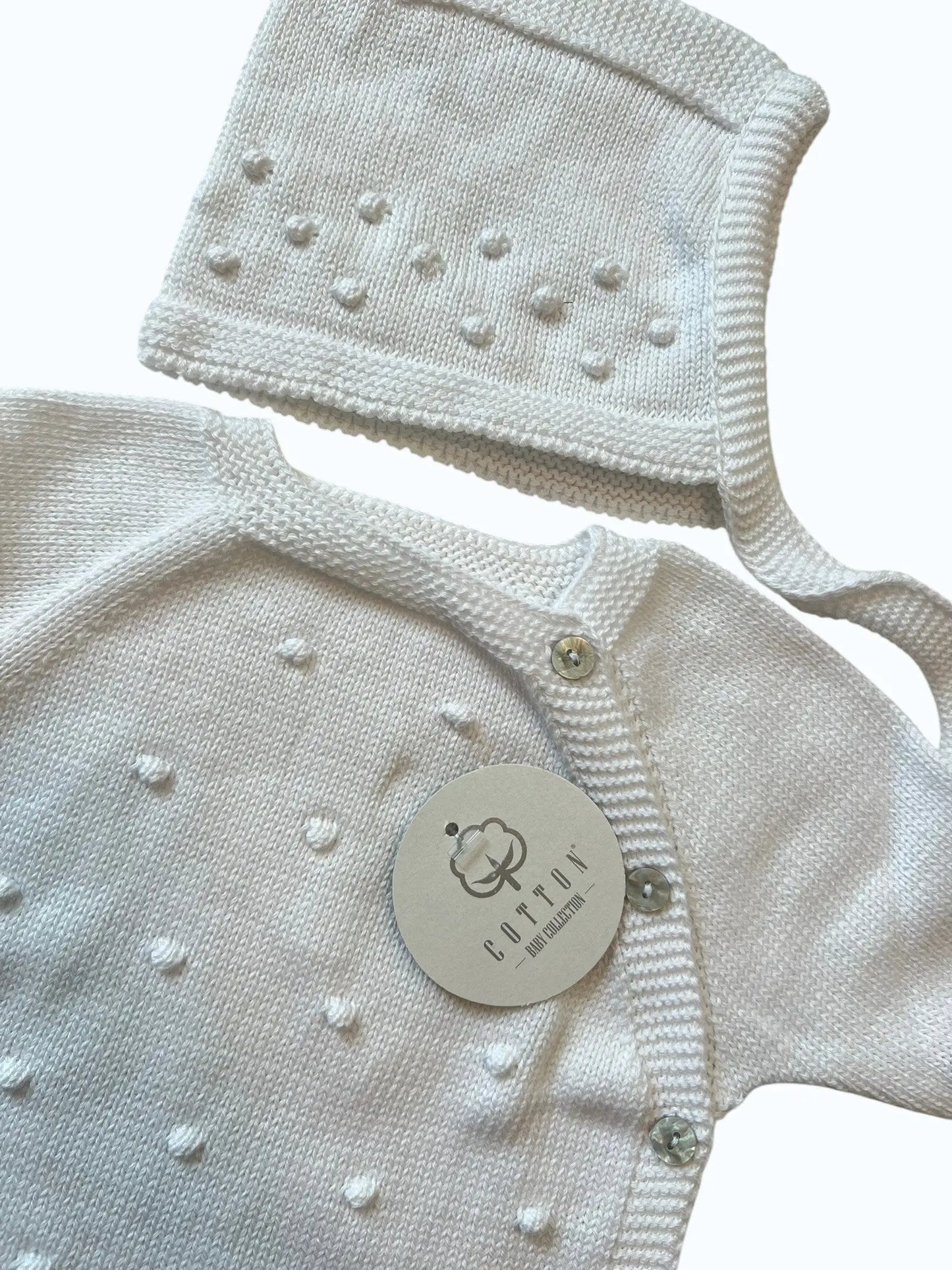 Conjunto de Malha Algodão Pompons com Touca Pura Ternura Baby