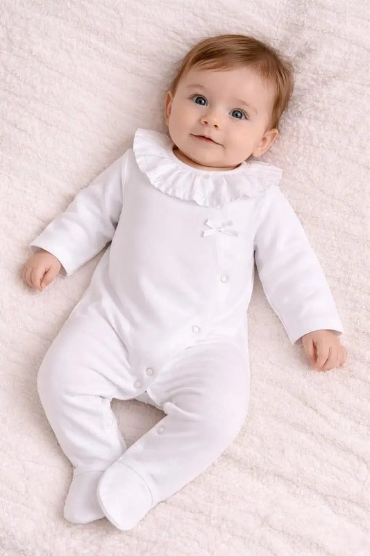 Babygrow Basic Lacinho Gola de Folho | Branco Alma de Ternura