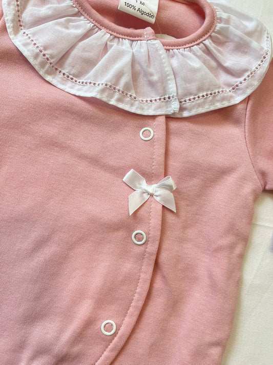 Babygrow Rosa Seco com Gola Branca Pura Ternura