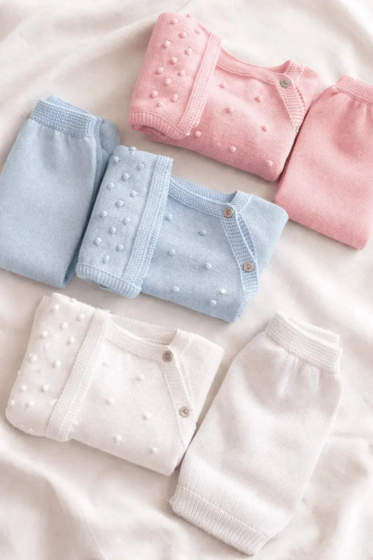 Conjunto de Malha Algodão Pompons com Touca Pura Ternura Baby