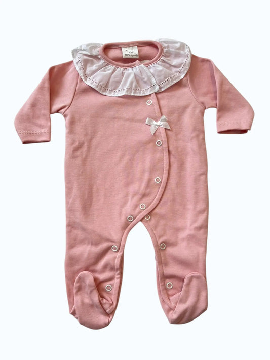Babygrow Rosa Seco com Gola Branca Pura Ternura