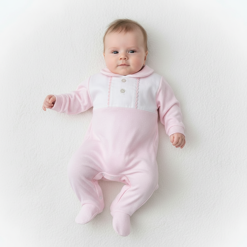 Babygrow Rosa com Faixa em Linho Alma de Ternura