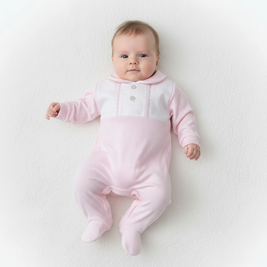 Babygrow Rosa com Faixa em Linho Alma de Ternura