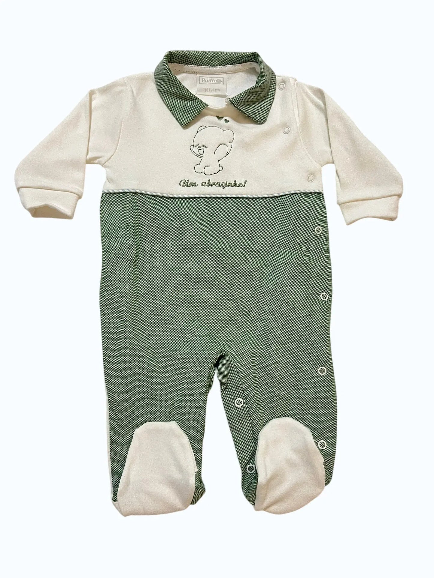 Babygrow com Gola em Bico e Ursinho Alma de Ternura
