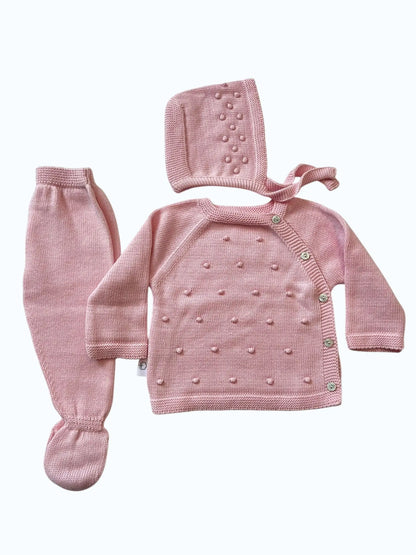 Conjunto de Malha Algodão Pompons com Touca Pura Ternura Baby