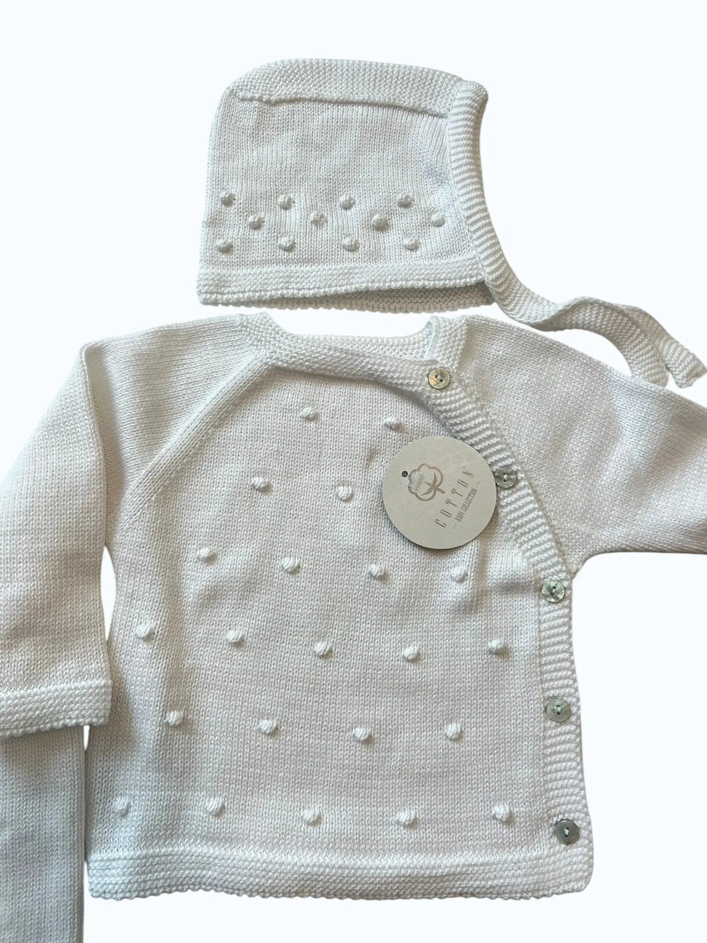 Conjunto de Malha Algodão Pompons com Touca Pura Ternura Baby
