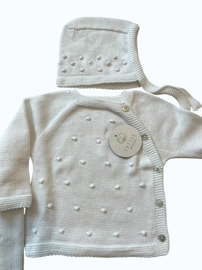Conjunto de Malha Algodão Pompons com Touca Pura Ternura Baby