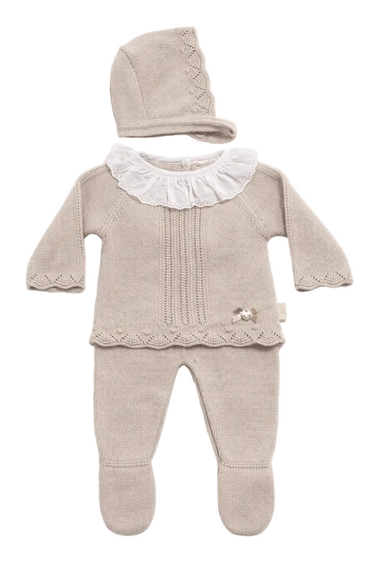 Conjunto de Malha Algodão com Touca e Gola (3 peças) Pura Ternura Baby