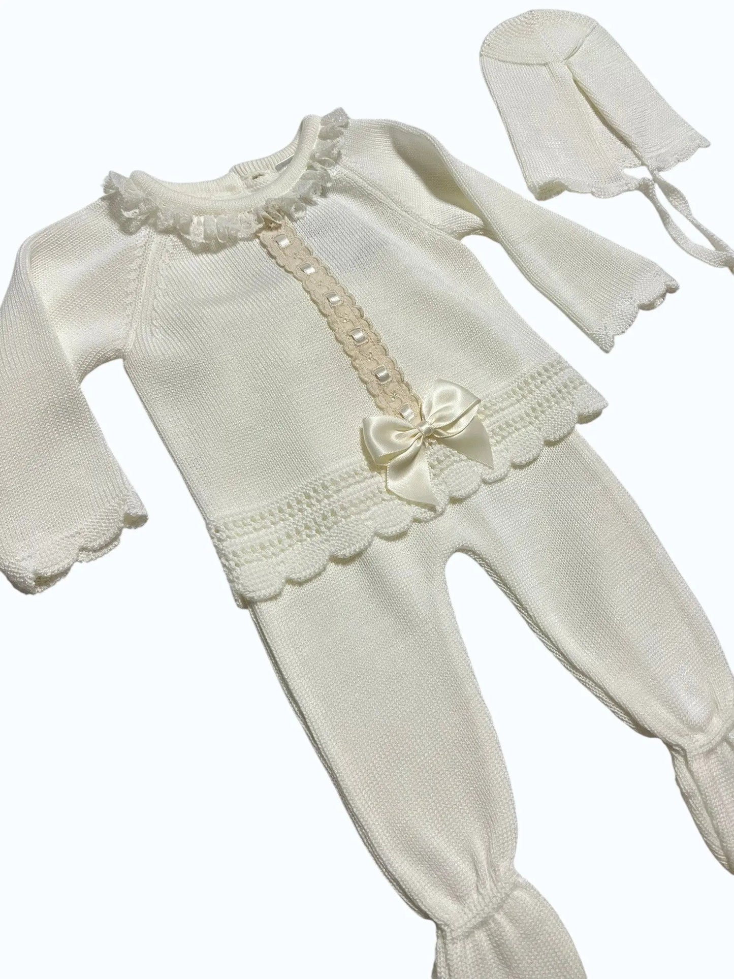 Conjunto de Bebé em Tricot com Touca, Calça e Camisola de Algodão (Primavera/Verão) Pura Ternura