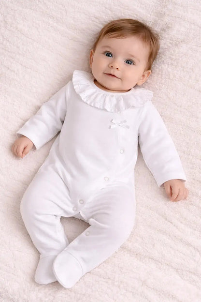 Babygrow Basic Lacinho Gola de Folho |  Branco Alma de Ternura