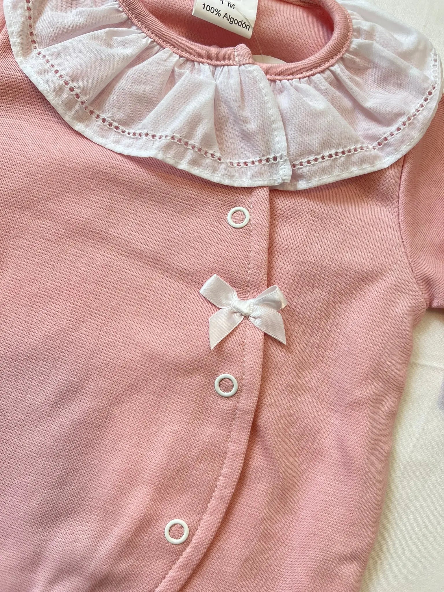 Babygrow Rosa Seco com Gola Branca Pura Ternura