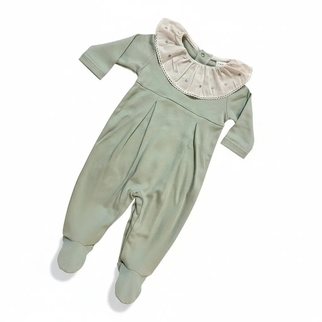 Babygrow Verde Seco com Gola Branca Alma de Ternura