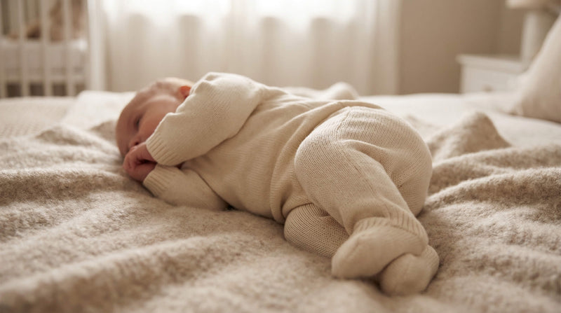 Bebé vestido com babygrow em tons suaves, fotografado em ambiente luminoso e delicado, imagem de capa da coleção de babygrows.