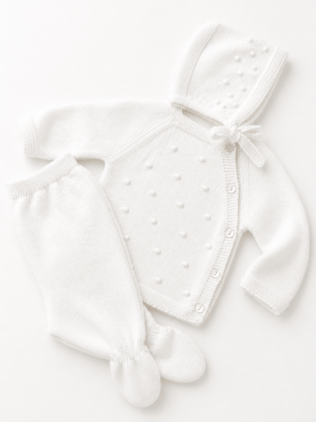 Conjunto de Malha Algodão Pompons com Touca Pura Ternura Baby