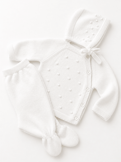 Conjunto de Malha Algodão Pompons com Touca Pura Ternura Baby